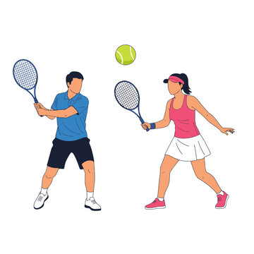 Man and Woman Playing Tennis Together, Sports Recreation, Outdoor Activity
