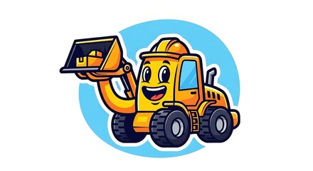 Fototapeta premium Smiling cartoon construction vehicle with shovel.