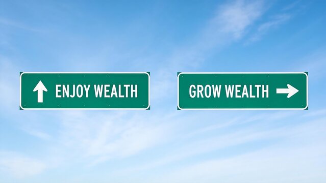 Two road signs pointing to wealth paths