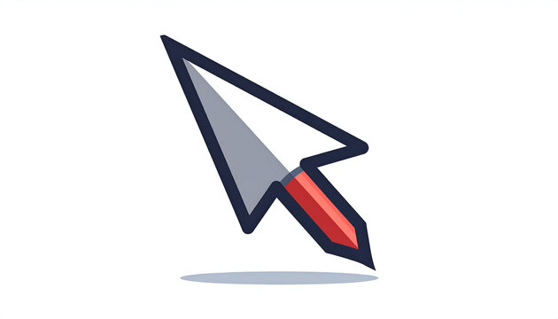 Computer mouse pointer graphic in red and gray with dark outline on white backdrop