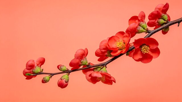 Blooming red flowers on branch