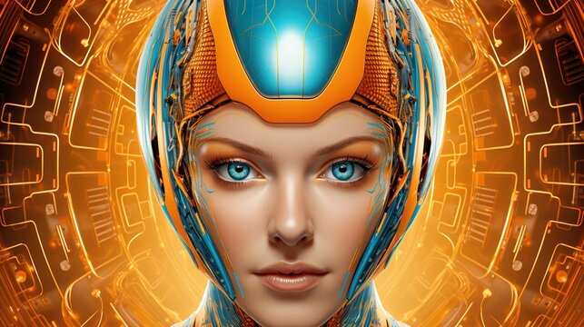 Futuristic Female Robot with Glowing Headpiece