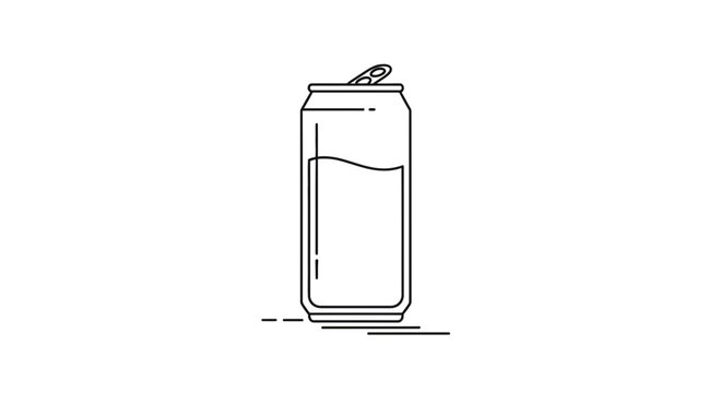 Simple line illustration of an open aluminum beverage can with liquid on a clean background