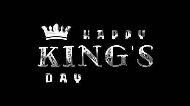 Happy kings day text animation in silver with crown suitable for social media posts, greeting cards, invitations, and cultural event promotions.