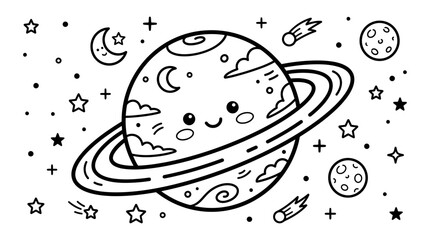 Smiling Cartoon Planet with Ring System. © Suro