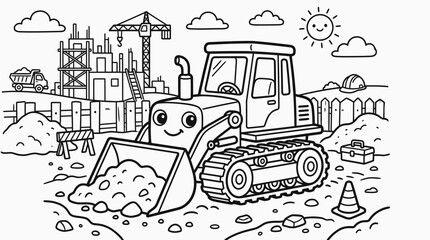 Smiling Cartoon Bulldozer Construction Vehicle. © Suro
