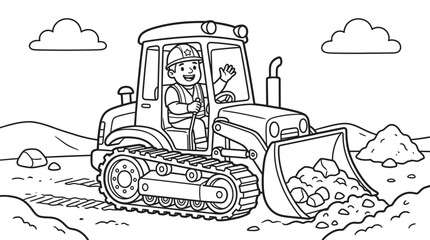 Boy Operating Heavy Duty Tractor Machine. © Suro