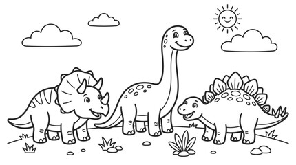 Dinosaur Trio Standing Together Outdoors. © Suro