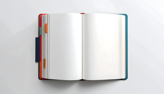 Open notebook with blank pages and colorful dividers for planning or journaling