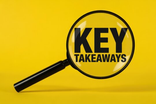 A magnifying glass with the words key takeaways on it