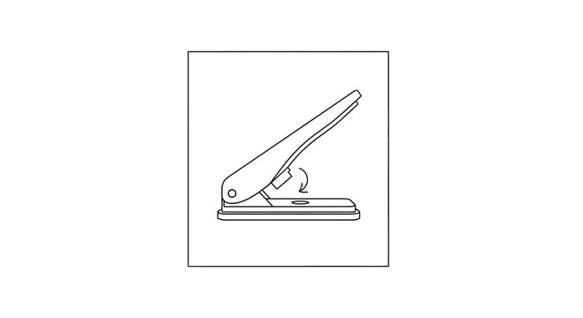Minimalist line art diagram of a standard office two-hole puncher for document organization needs