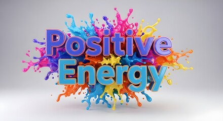 Fototapeta premium A vibrant and colorful illustration of the words Positive Energy surrounded by splashes of paint