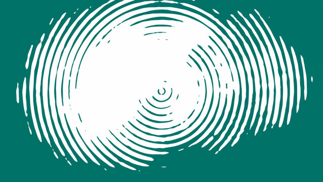 Hypnotic spiral abstract and concentric circular graphic element and vibrant teal color background and visual art.