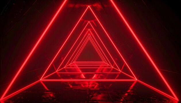 Vibrant Red Neon Triangles Tunnel