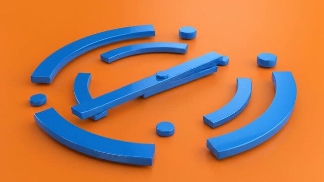 Blue pie chart sections flying apart on orange background, indicating data disintegration or change