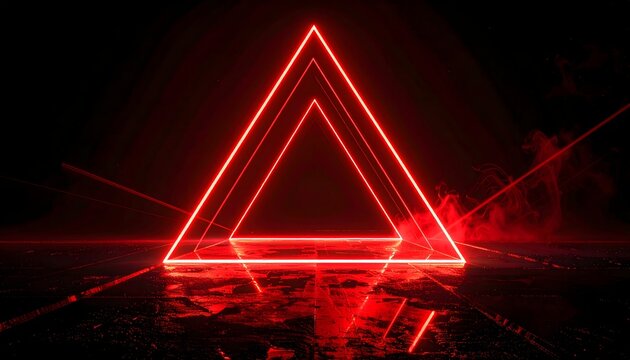 Bright Red Neon Triangle Lights in Dark Dramatic Scene
