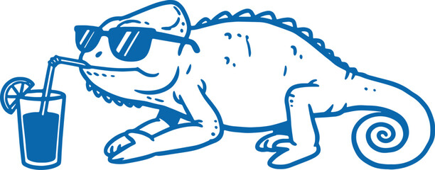 chameleon wearing sunglasses drinking from a glass with a straw © GraphicGrove