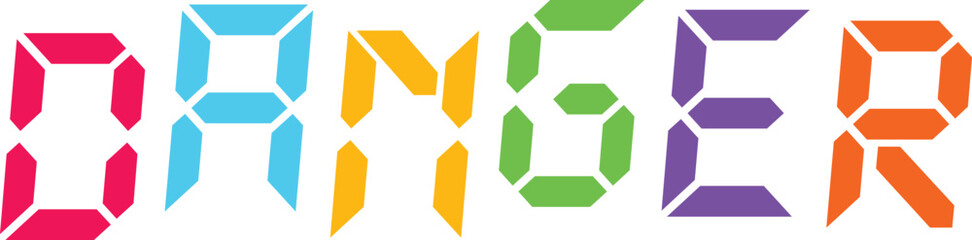 Danger sign vector illustration featuring vibrant digital typography in a modern 7 segment display font on grid art. © Md Asif Shahnaoaz