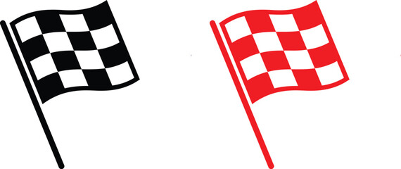 Naklejka premium Two checkered flags waving on poles one black and white the other red and white racing and speed concept
