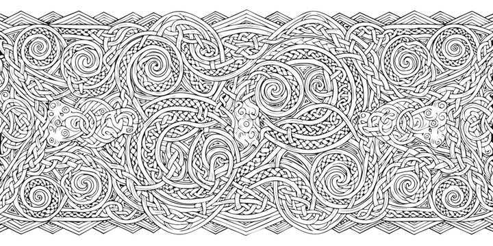 Celtic knotwork band in tribal style, black and white, seamless ornamental border pattern for tattoo and decorative use