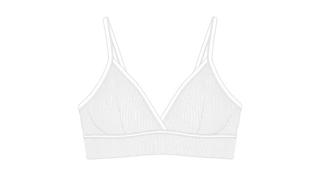Detailed line drawing of a comfortable women's bralette in ribbed fabric design, perfect for