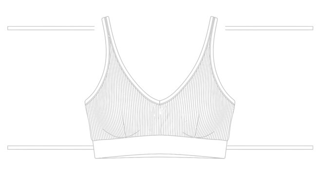 Technical flat sketch of a women's comfortable ribbed bralette design for apparel projects