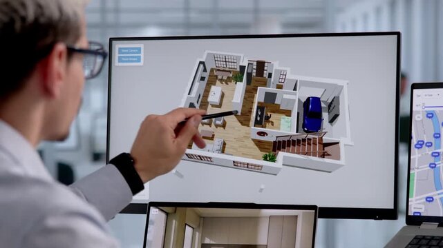 Interior Designer Working On A 3D House Model