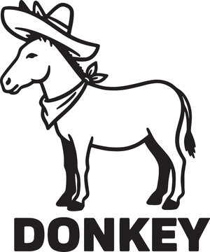 Donkey wearing a cowboy hat and bandana