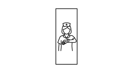 Fototapeta premium Stylized black and white icon of a healthcare worker, a nurse, observing her timepiece to manage