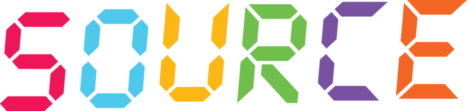 Source text digital typography in rainbow gradient colors on transparent background for coding and system icons set.