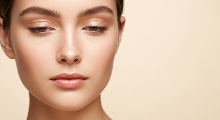 Obraz premium Natural Beauty Portrait: Young Woman with Flawless Skin and Soft Makeup