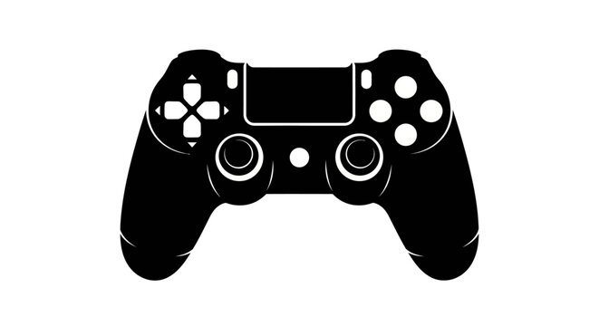 Black Video Game Controller Silhouette Icon, Modern Gaming Input Device