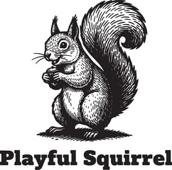 Playful squirrel holding acorn on white background © GraphicGrove