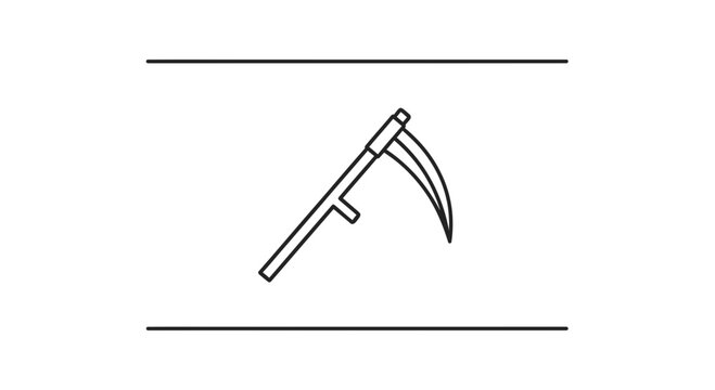 Minimalist line art illustration of a scythe, an ancient farming tool or symbolic reaper icon