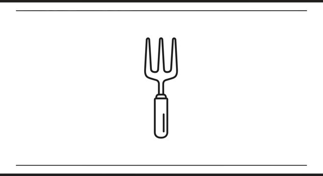 Minimalist line art illustration of a garden fork, essential tool for cultivating soil and plant