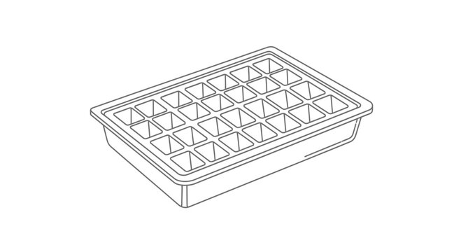 Outline drawing of a common household ice cube tray for chilling beverages and preserving food