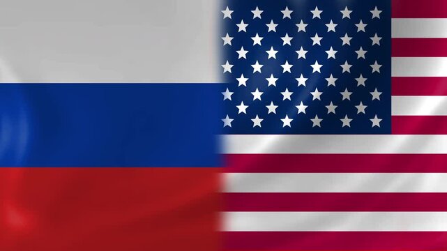 Realistic Russia and United States Waving Flags Background Seamless Loop Animation