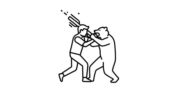 Dynamic human animal conflict outline graphic representing a primal struggle for dominance