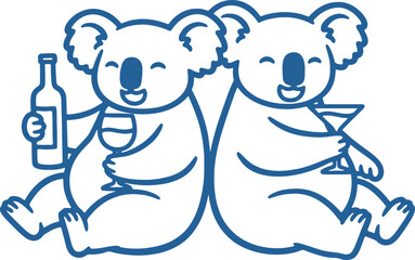 Two koalas drinking wine and cocktail together © GraphicGrove