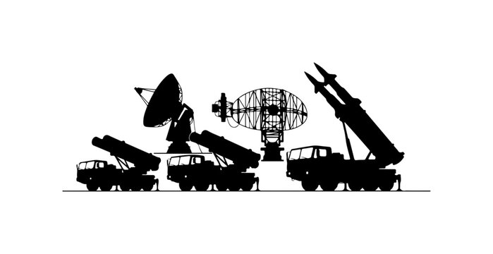 Military Surveillance and Missile Launch Vehicles Vector Illustration