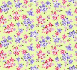 Fototapeta premium Vibrant floral pattern with colorful flowers on green background