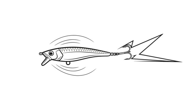Dynamic monochrome fishing lure illustration capturing the essence of an active bait for sports