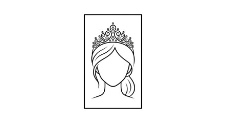 Obraz premium Elegant ornate royal tiara adorning graceful female silhouette line art vector illustration for