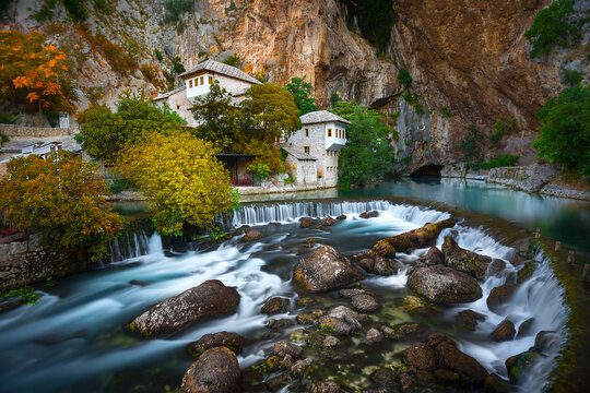 Blagaj Tekke is a Sufi lodge located near the town of Blagaj in the Mostar region of Bosnia and Herzegovina, at the source of the Buna River.