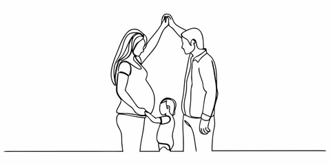Obraz premium A family of three depicted in a continuous line drawing style