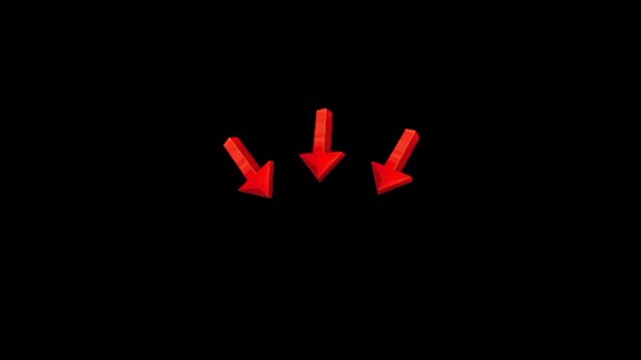Three dynamic red arrows pointing downwards animation 