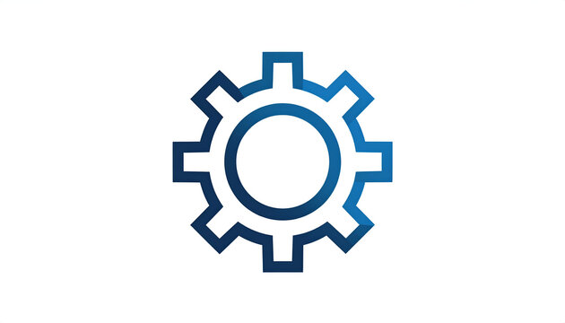 Blue cogwheel outline icon on white background for mechanical process technology