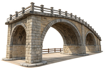 Fototapeta premium Rustic Medieval Stone and Wood Arch Bridge with Timber Railing