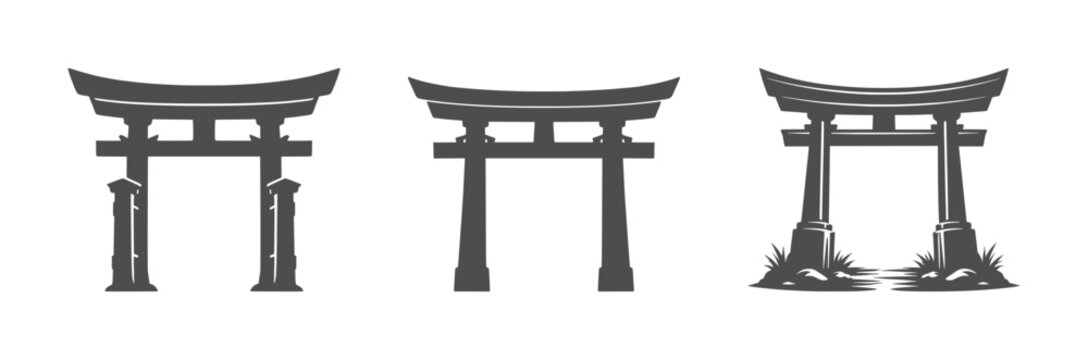 vector set logo icon of torii - japanese gate