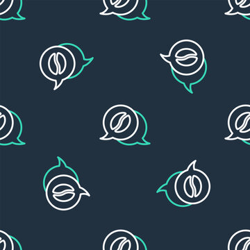 Line Coffee and conversation icon isolated seamless pattern on black background. Coffee talk. Speech bubbles chat. Vector